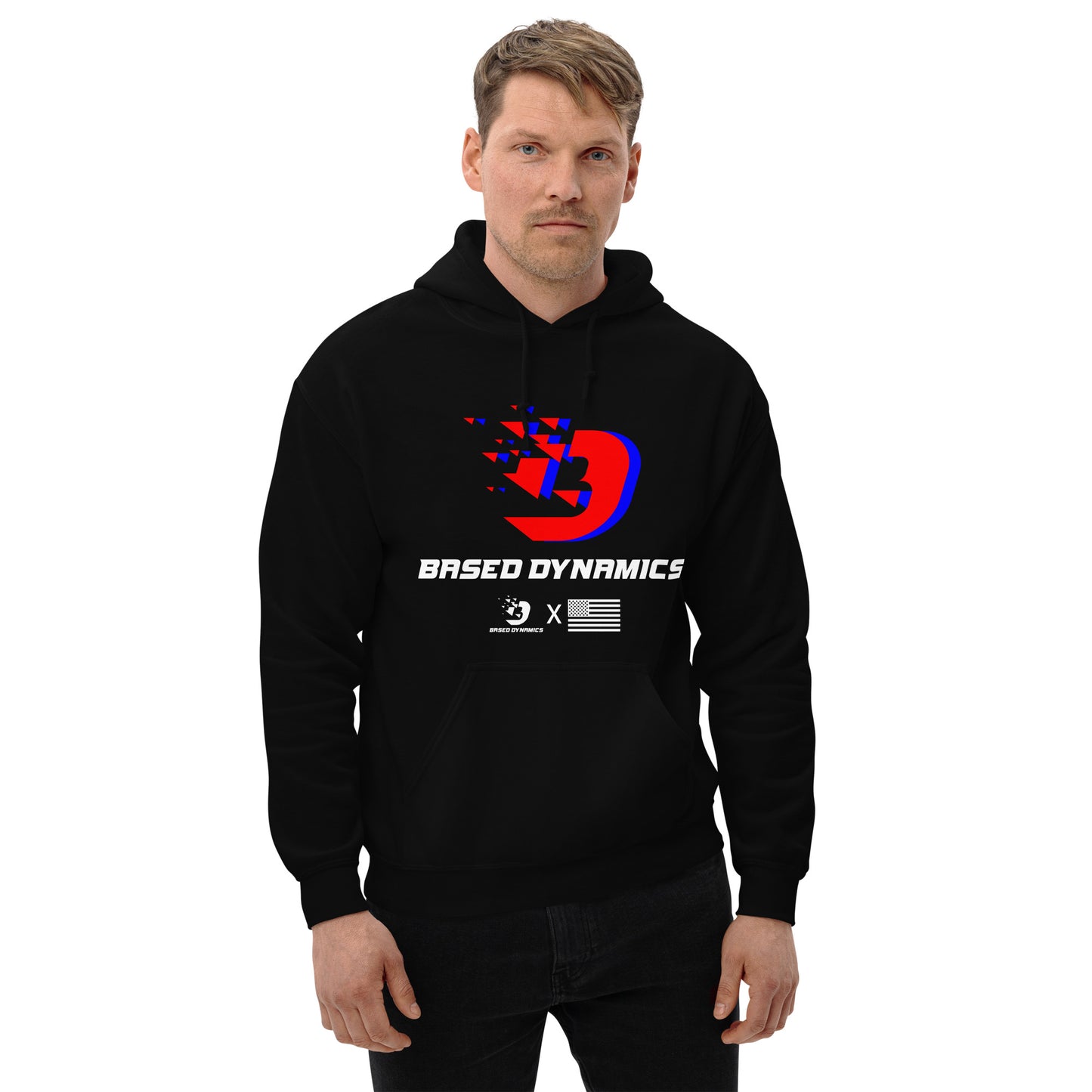 BASED Dynamics Red, White, and Blue Hoodie (standard fit)